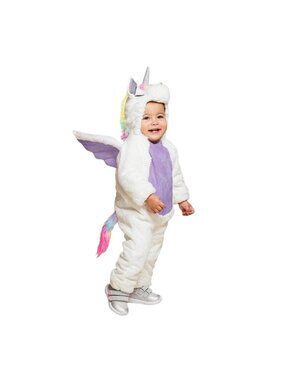 Baby Unicorn Costume With Hood Wings & Tail - Plush White & Purple - Size 0-6 Mo